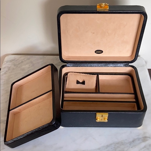 Smythson Black Leather Traveler Jewellery Case - Picture 4 of 13